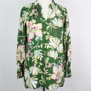 Kaari Blue Womens Small Floral Tropical Tunic Blouse Top